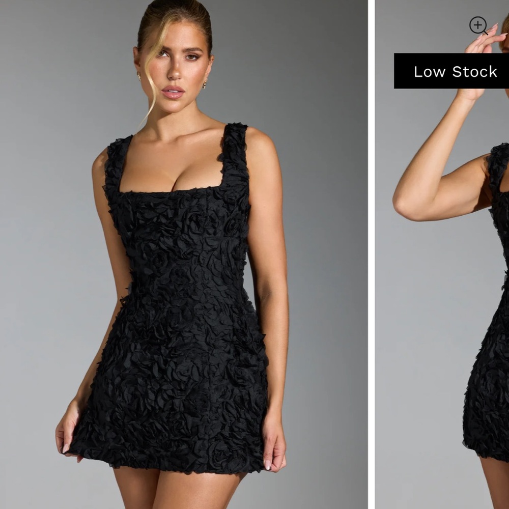 Oh Polly black floral appliqué corset mini dress